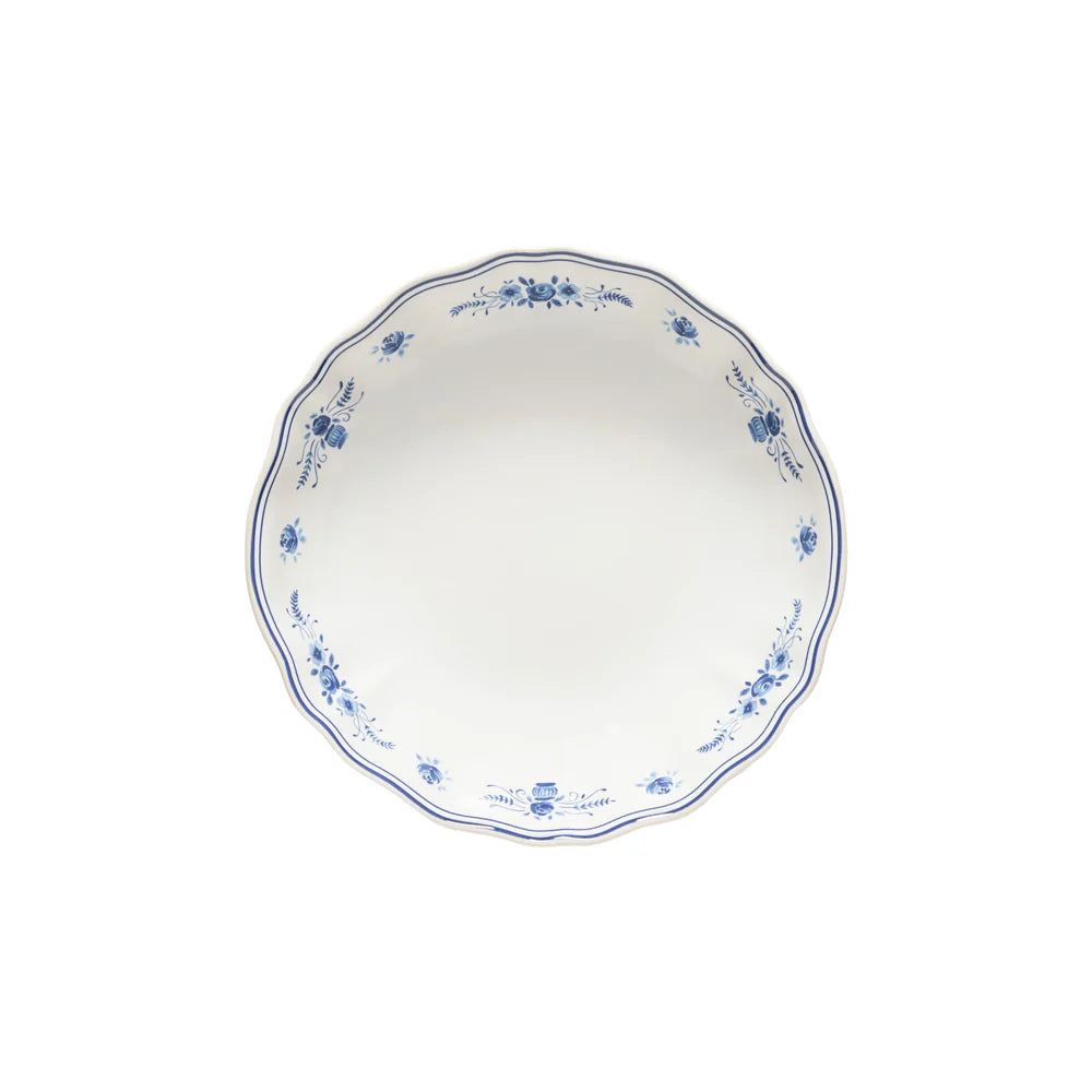 top view of costa nova vila white and blue pasta bowl