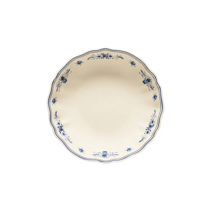 top view of costa nova vila beige and blue floral  pasta bowl