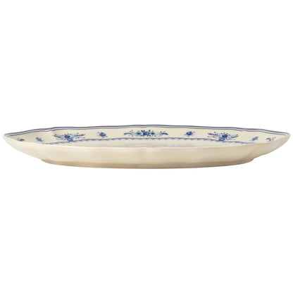 side view of costa nova vila beige and blue oval platter