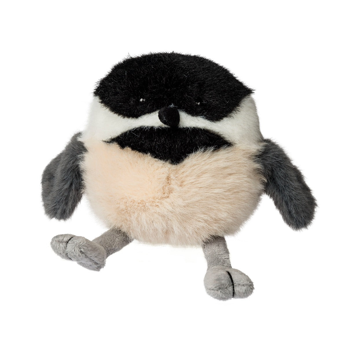 Plush toy chickadee on a white background