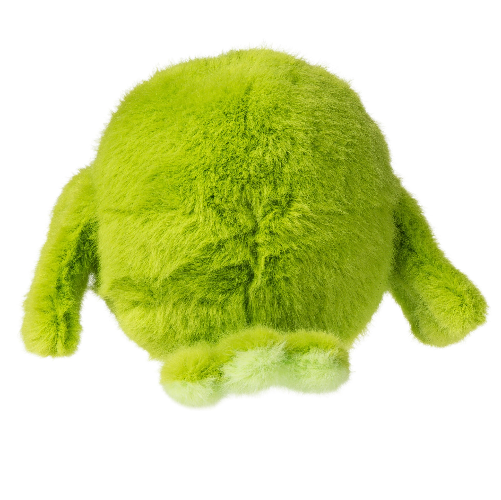 Green plush toy on a white background