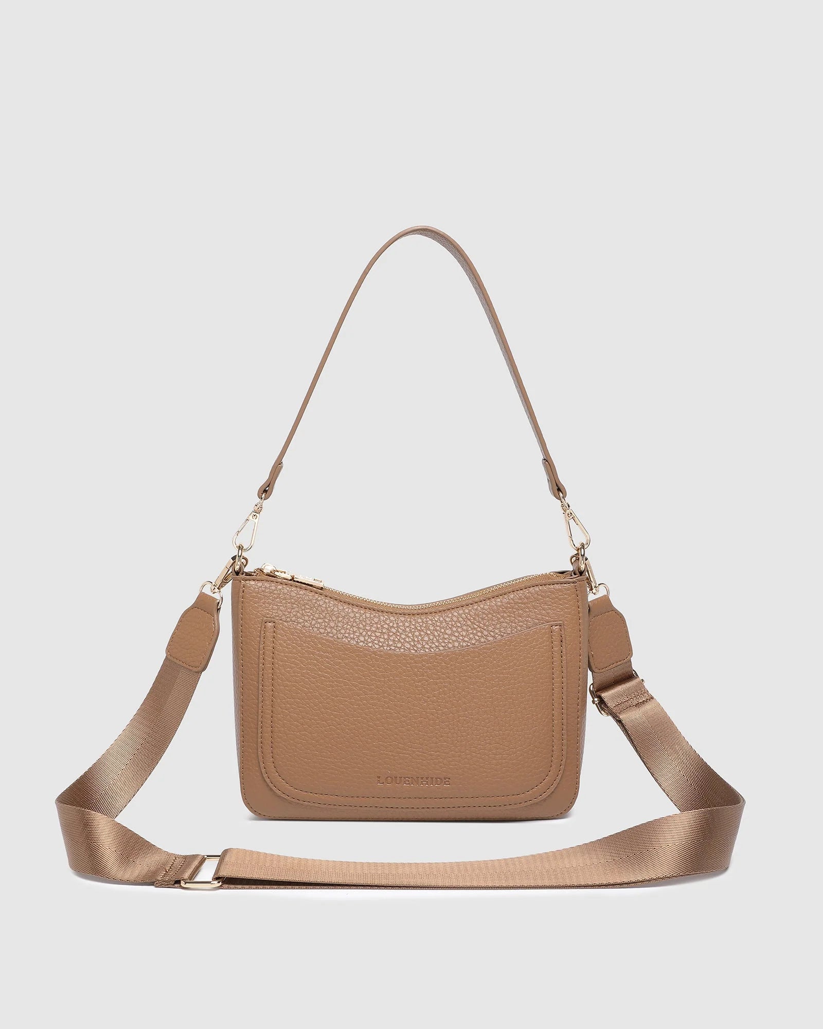 front view of caramel Linda Crossbody Bag
