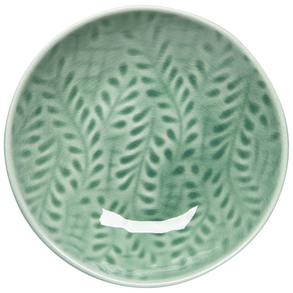 green dish with green vine deisgn