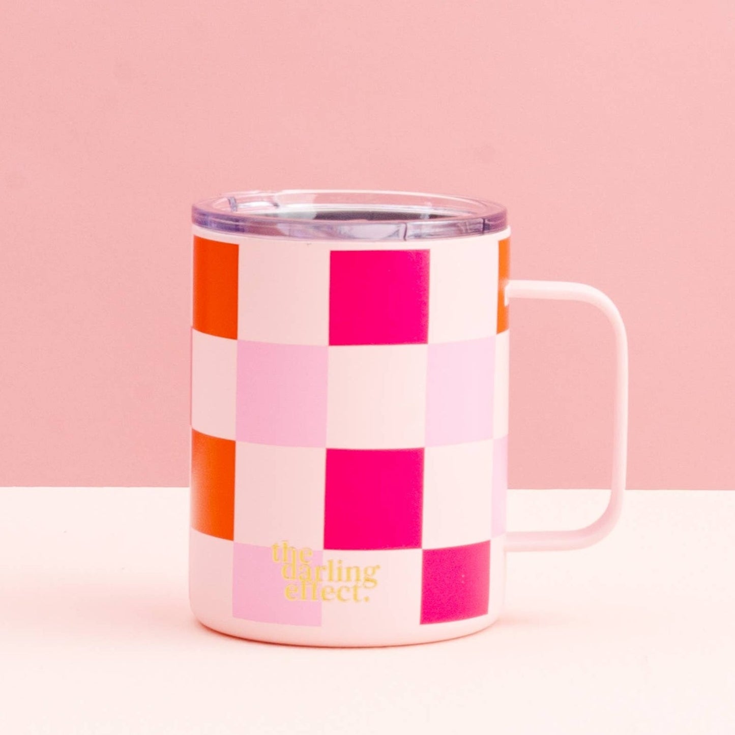 sweetheart check insolated mug on a pink background.
