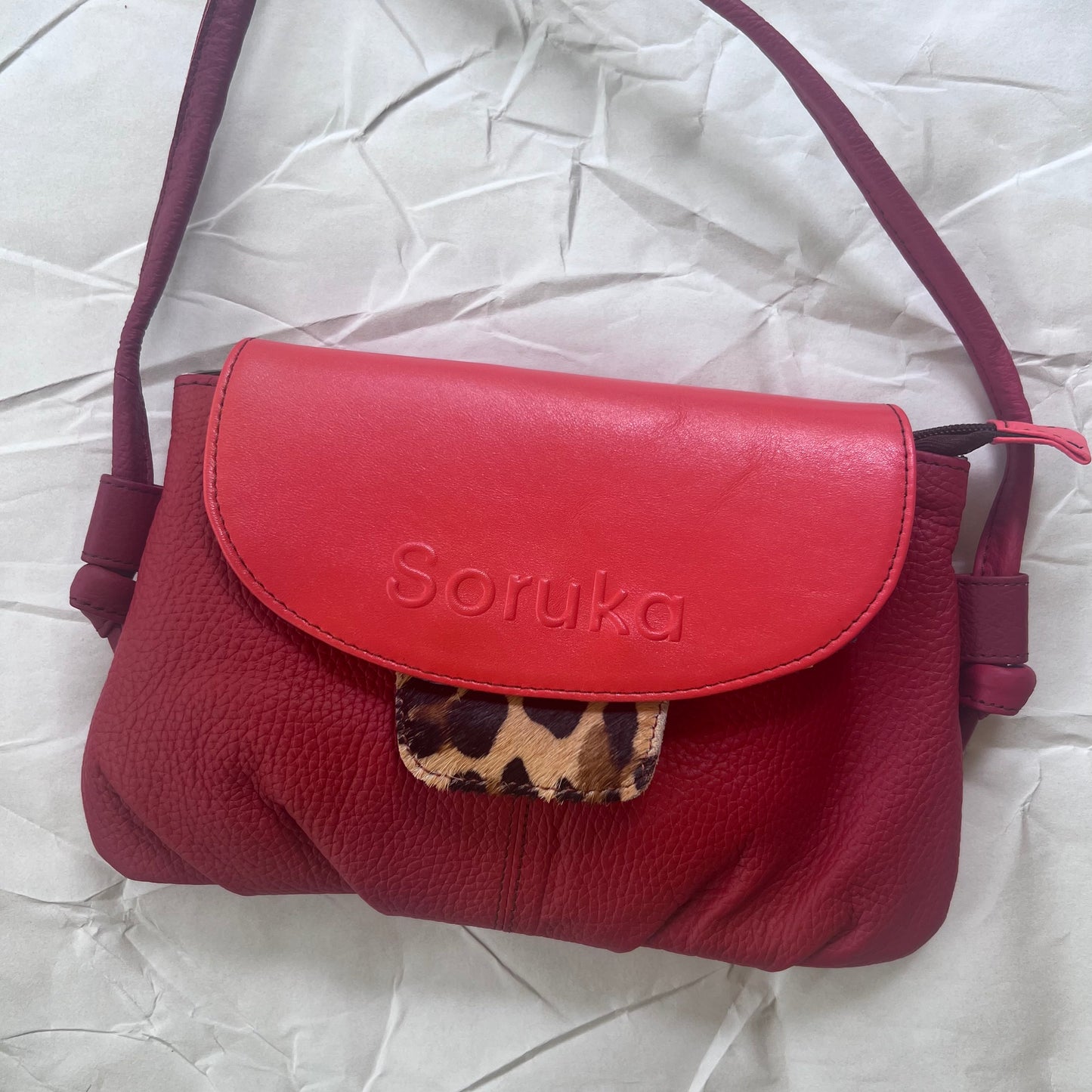 berry Gianna Crossbody Purse with animal print tab