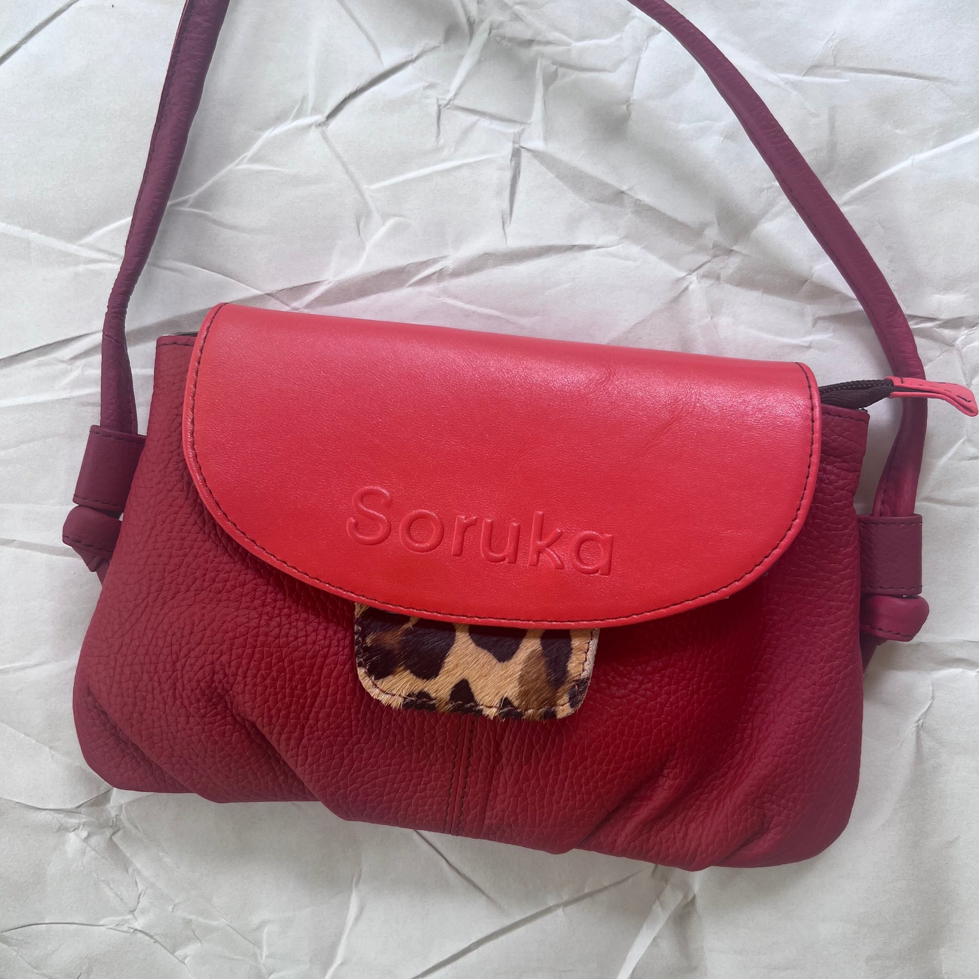 berry Gianna Crossbody Purse with animal print tab