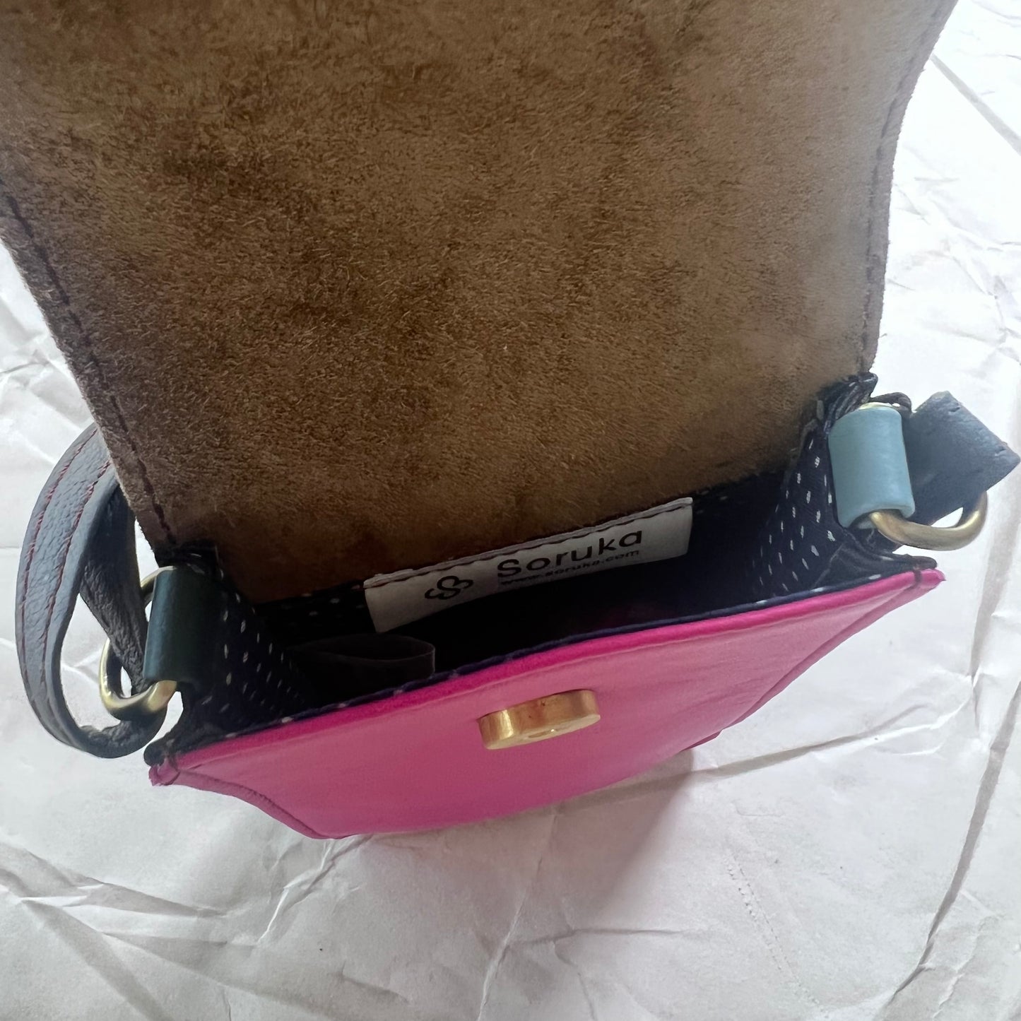 interior view of fuchsia Miley Phone Bag