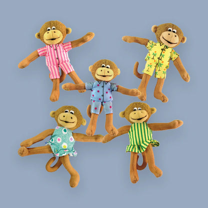 all Five Little Monkeys Finger Puppets arranged on a blue background.