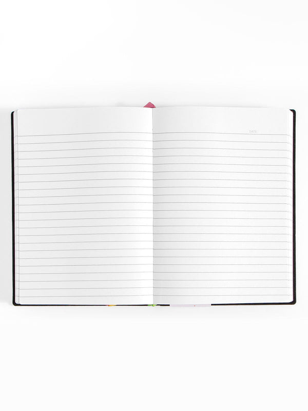 notebook open to show lined pages