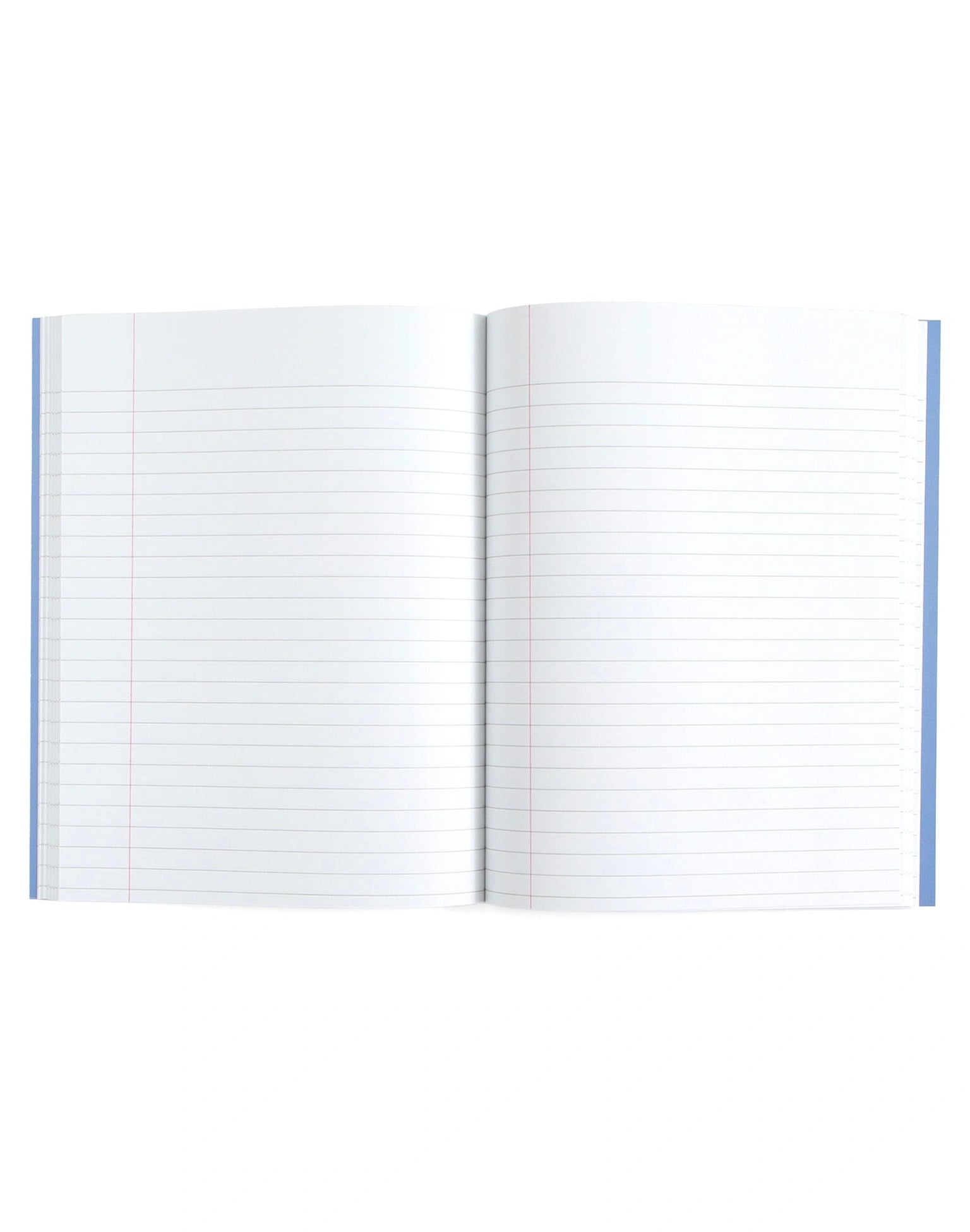 open notebook with lined pages on a white background