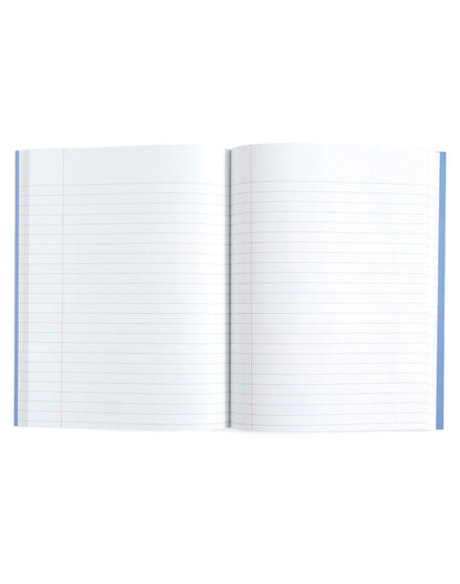open notebook with lined pages on a white background