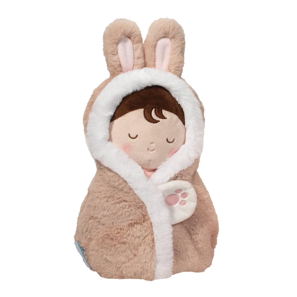 bunny Cuddle Hug Plush Toy in a swaddle.