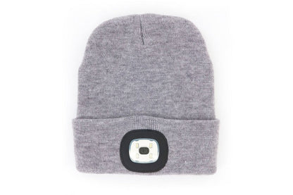 gray women's rechargeable led beanie displayed on a white background