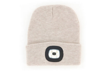 oatmeal women's rechargeable led beanie displayed on a white background