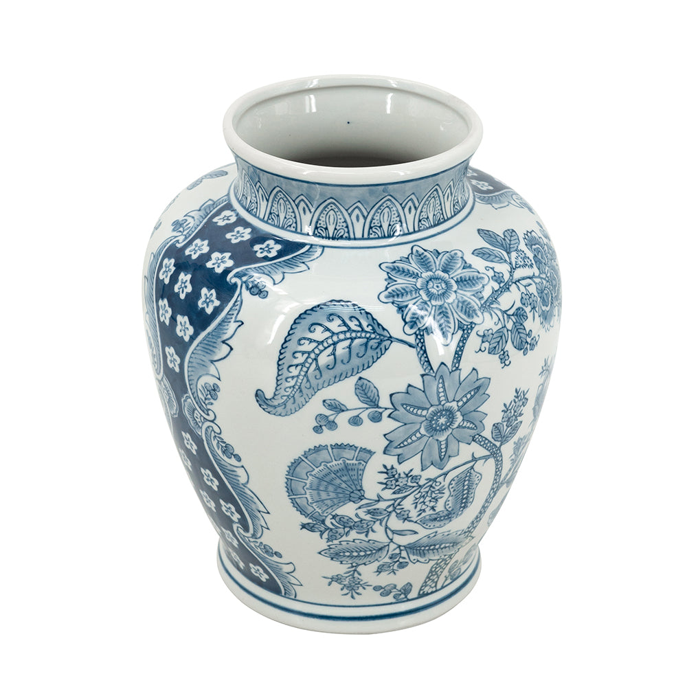 Blue & White Floral Pattern Vase shown on a white background