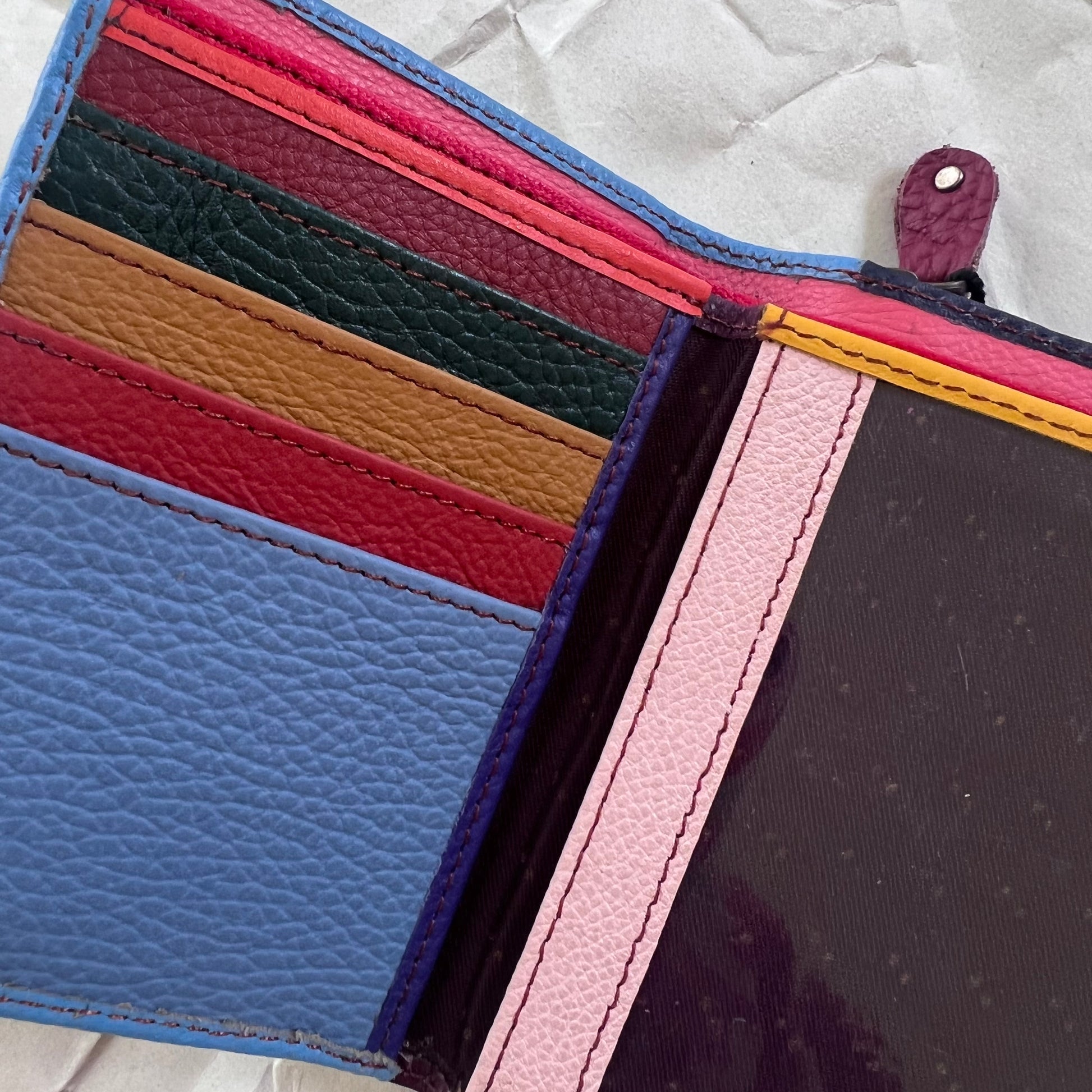 close-up of colorful card slots