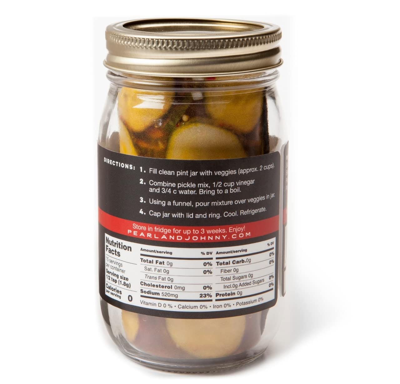 back view of Jar of Pearl & Johnny's fire and spice Pickle Kit