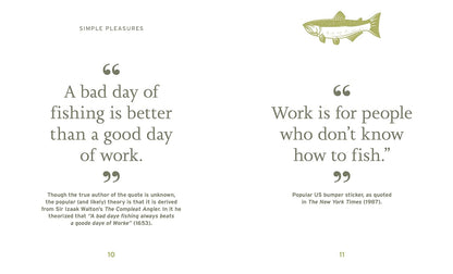 inside pages of book with quotes about fishing.