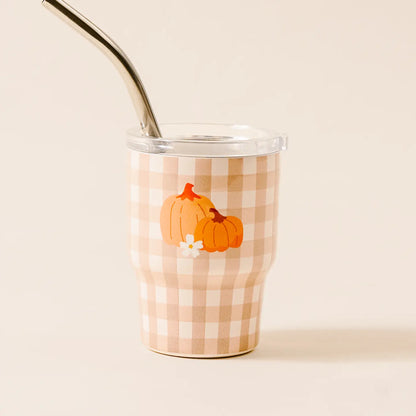 Pumpkin Gingham tiny tumbler shown on a  white background
