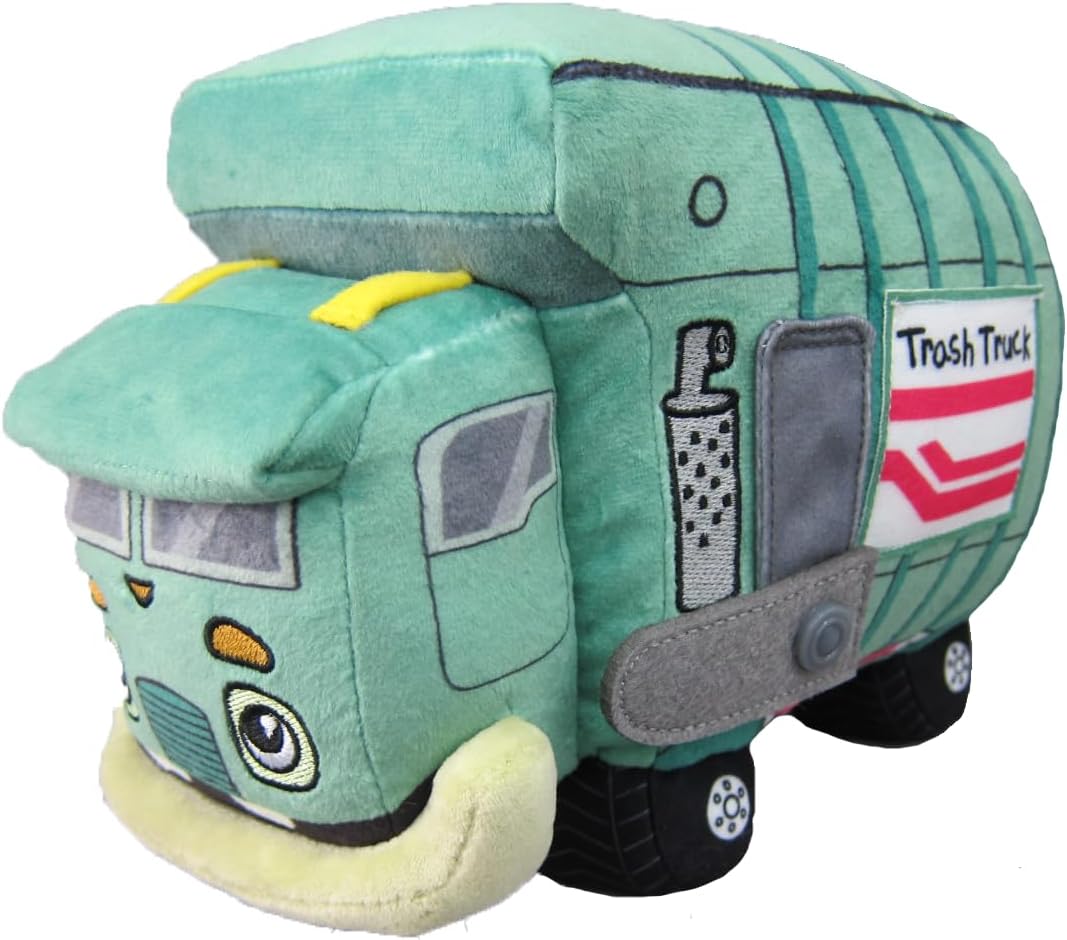 angled front view of trash truck plush on a white background