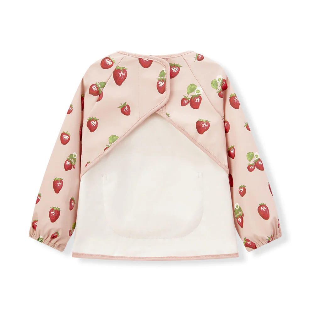 back view of strawberry long sleeve bib