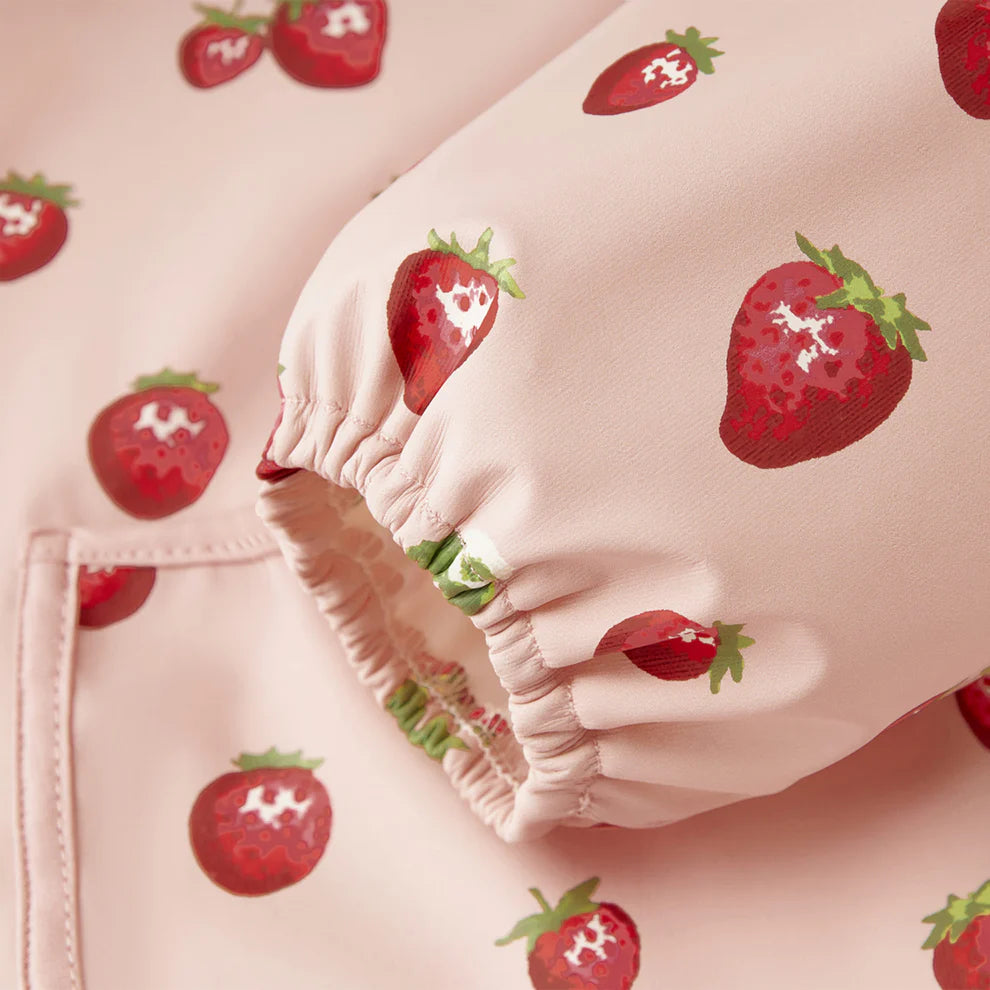 close-up of cuff on strawberry long sleeve bib