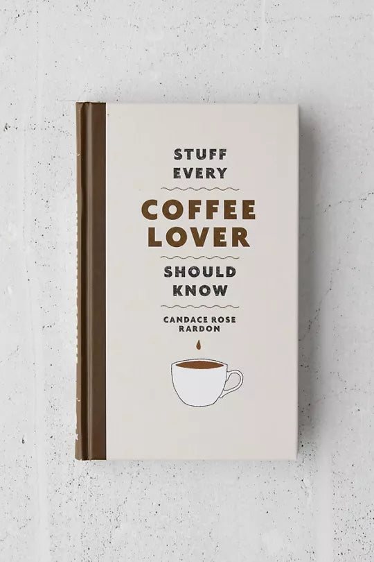 Book titled 'Stuff Every Coffee Lover Should Know' on a textured surface