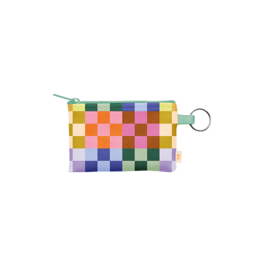 multi colored pouch with checkered pattern