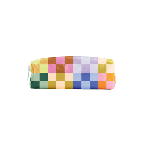 multi colored pouch with checkered pattern