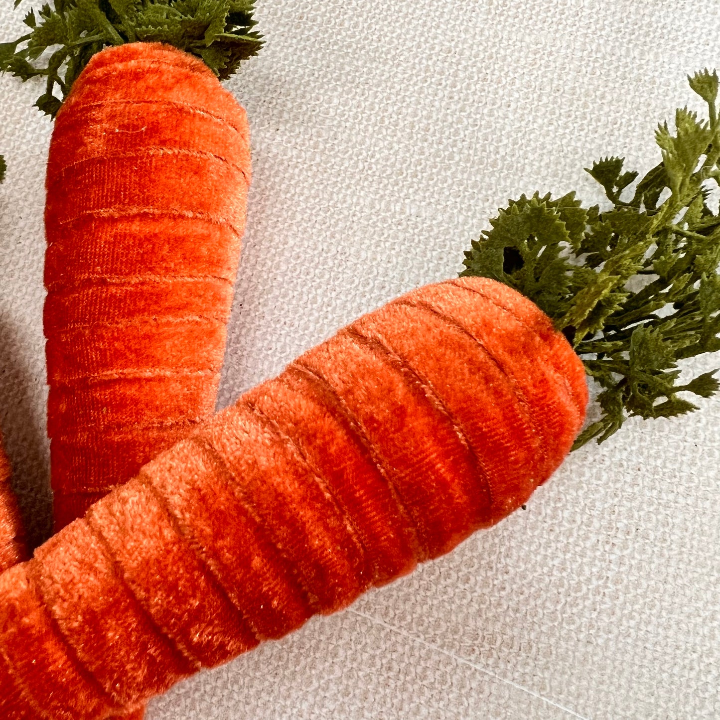 close-up of fabric carrot.