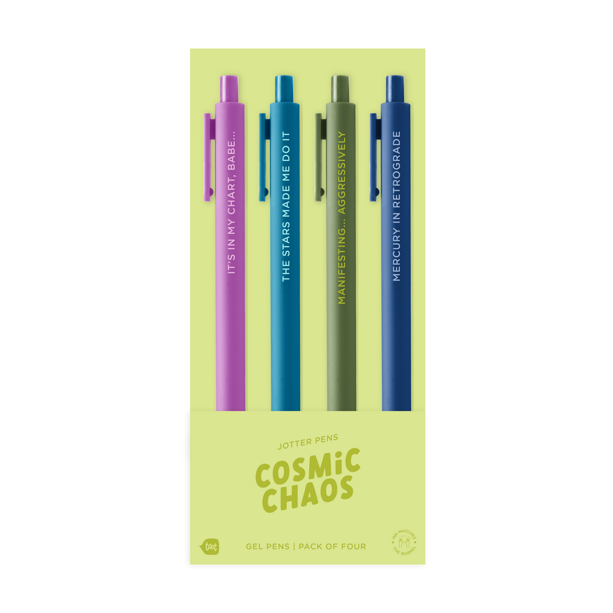 4 Cosmic Chaos jotter pens in their packaging