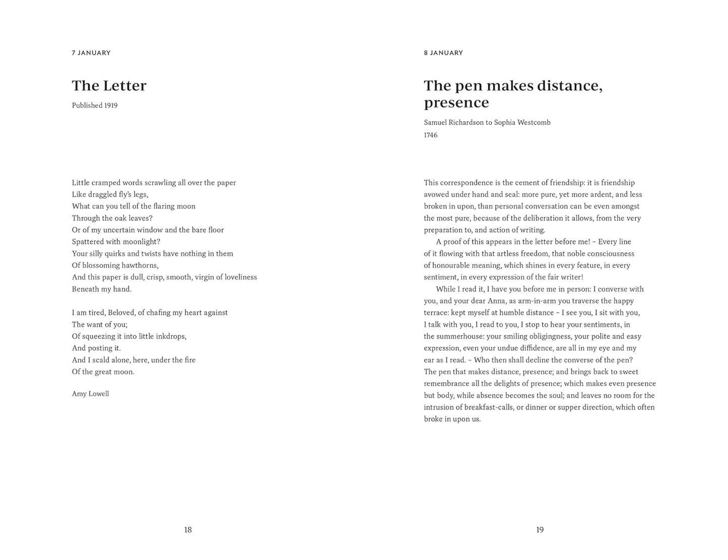 sample pages from A Literary Letter for Every Day book with letters for January