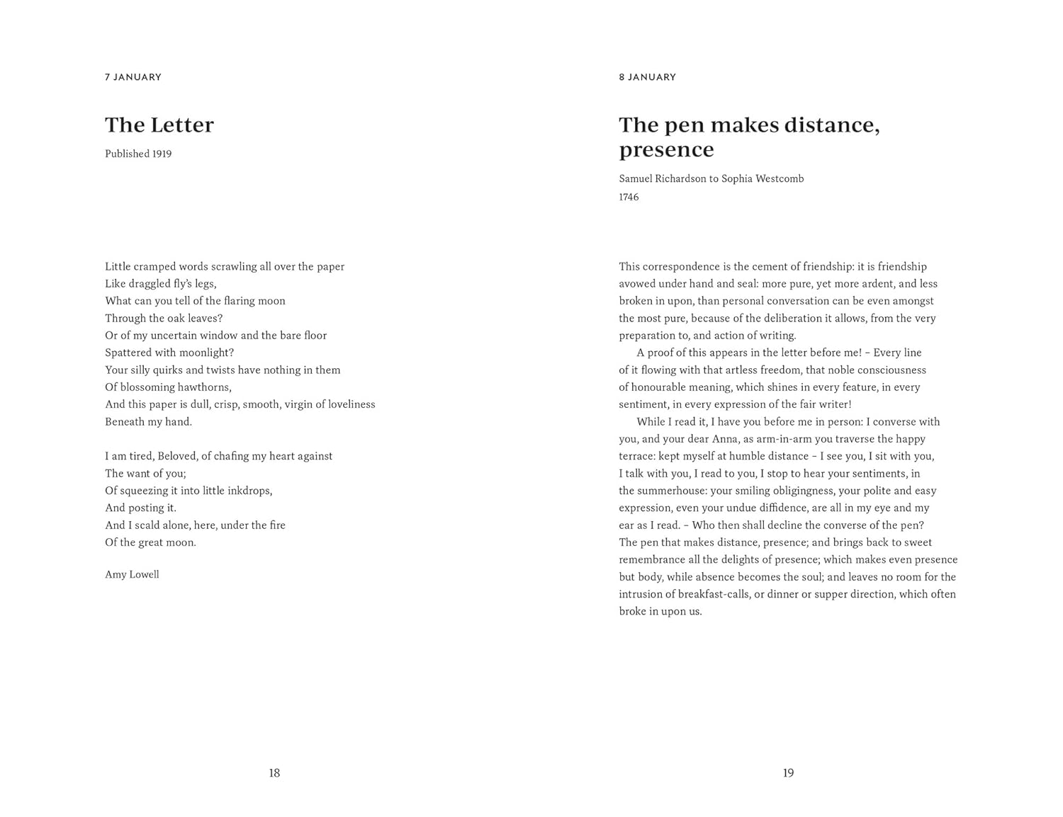 sample pages from A Literary Letter for Every Day book with letters for January