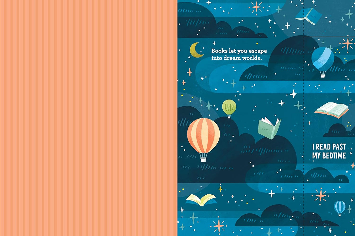 blue and pink pages of the book with images and text