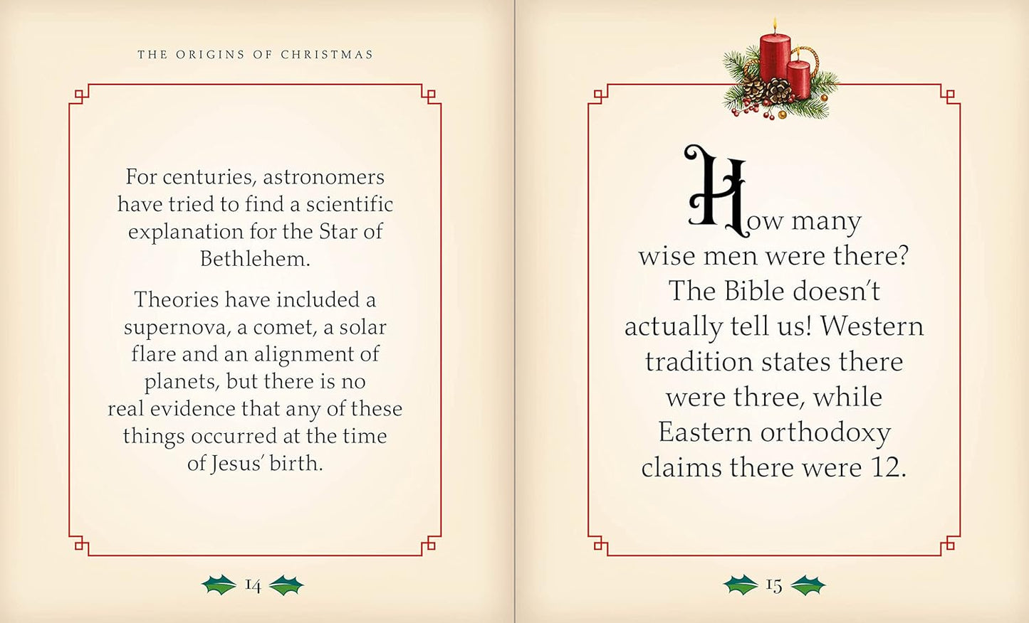 inside pages of book with Christmas trivia.