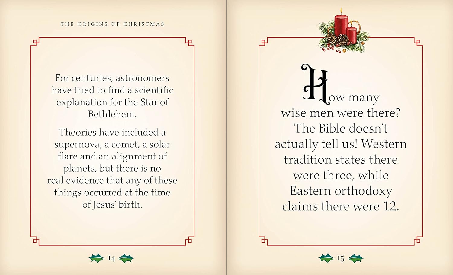 inside pages of book with Christmas trivia.