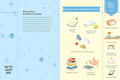 blue and yellow pages of the book with images and text