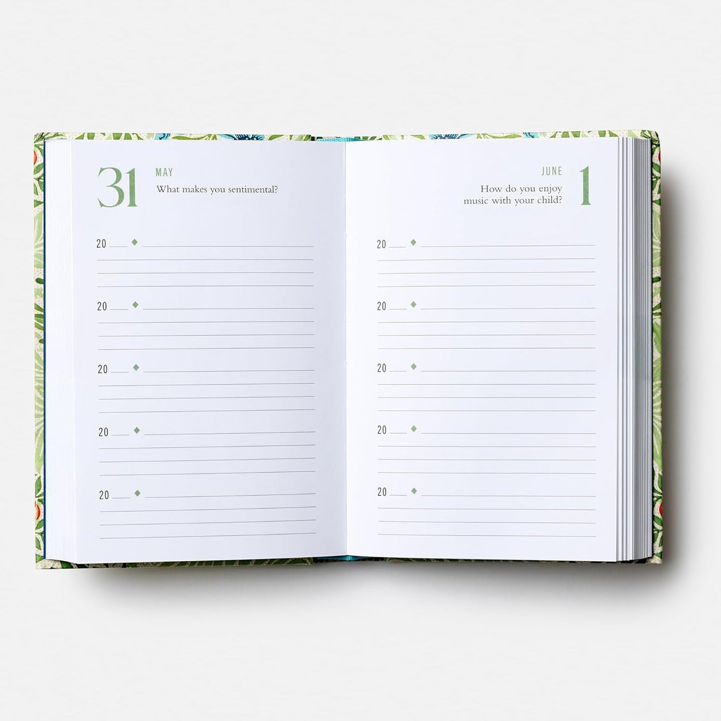 Open planner with lined pages on a white background