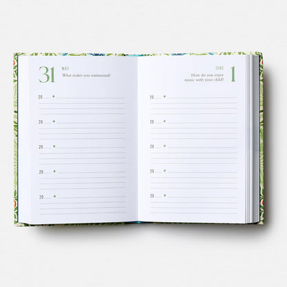 Open planner with lined pages on a white background