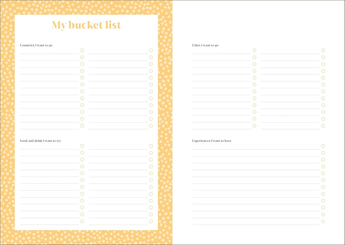 Bucket list template with a yellow border on a white background