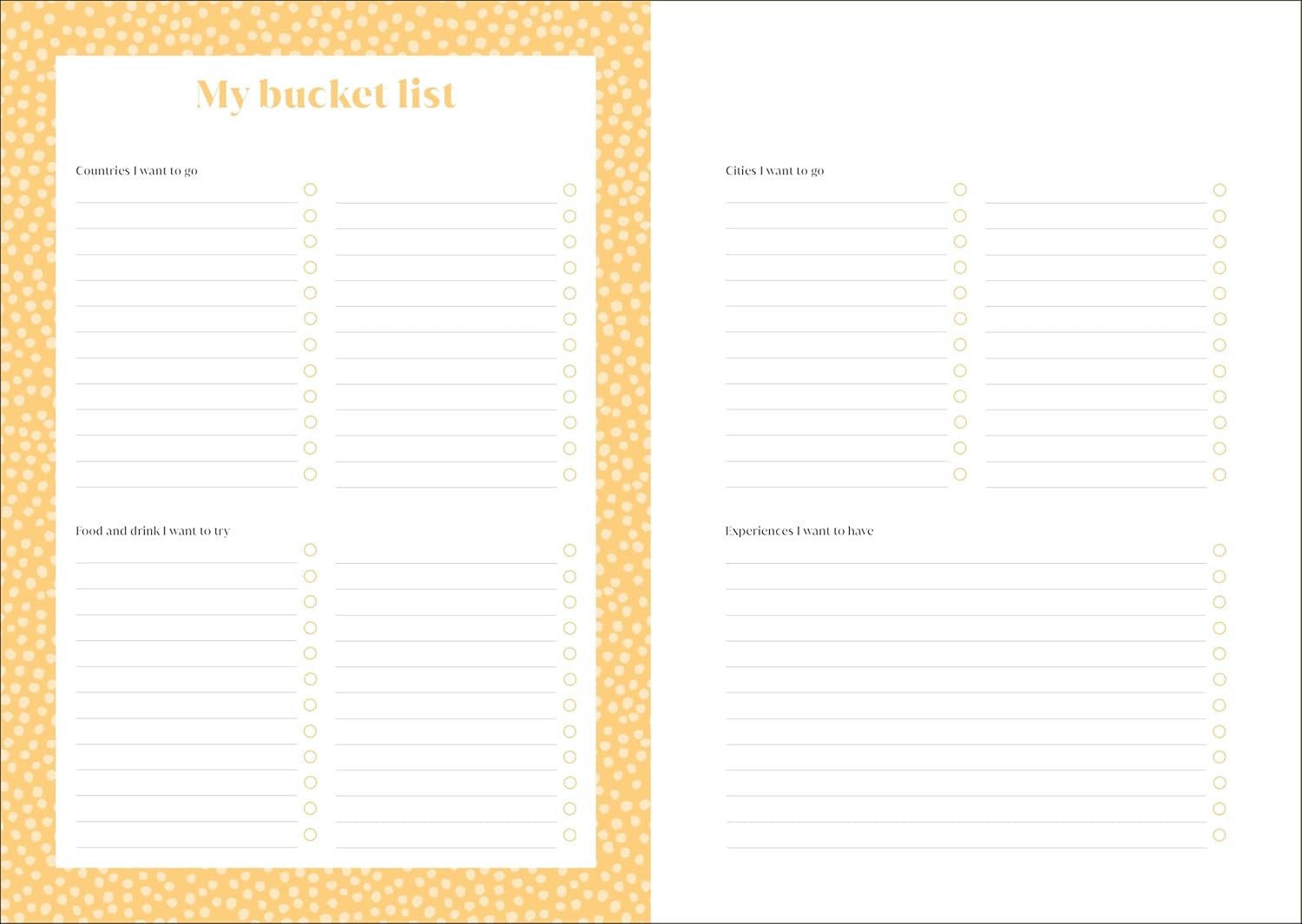 Bucket list template with a yellow border on a white background
