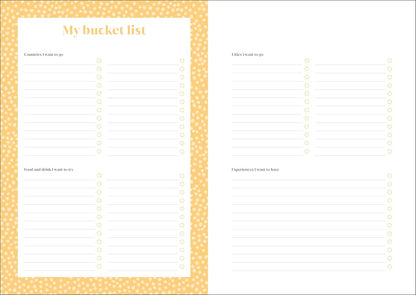 Bucket list template with a yellow border on a white background
