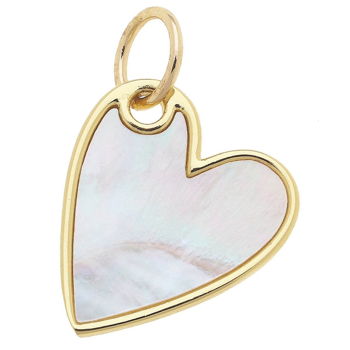 gold Heart-shaped pendant with  mother-of-pearl center on a white background
