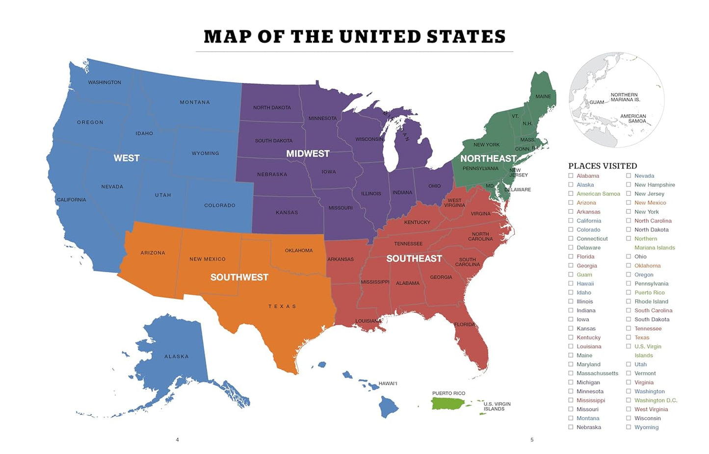 inside pages of book showing united states map.