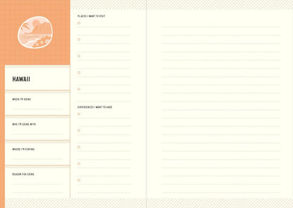 Travel planner with checkboxes and space for writing about hawaii on a white background