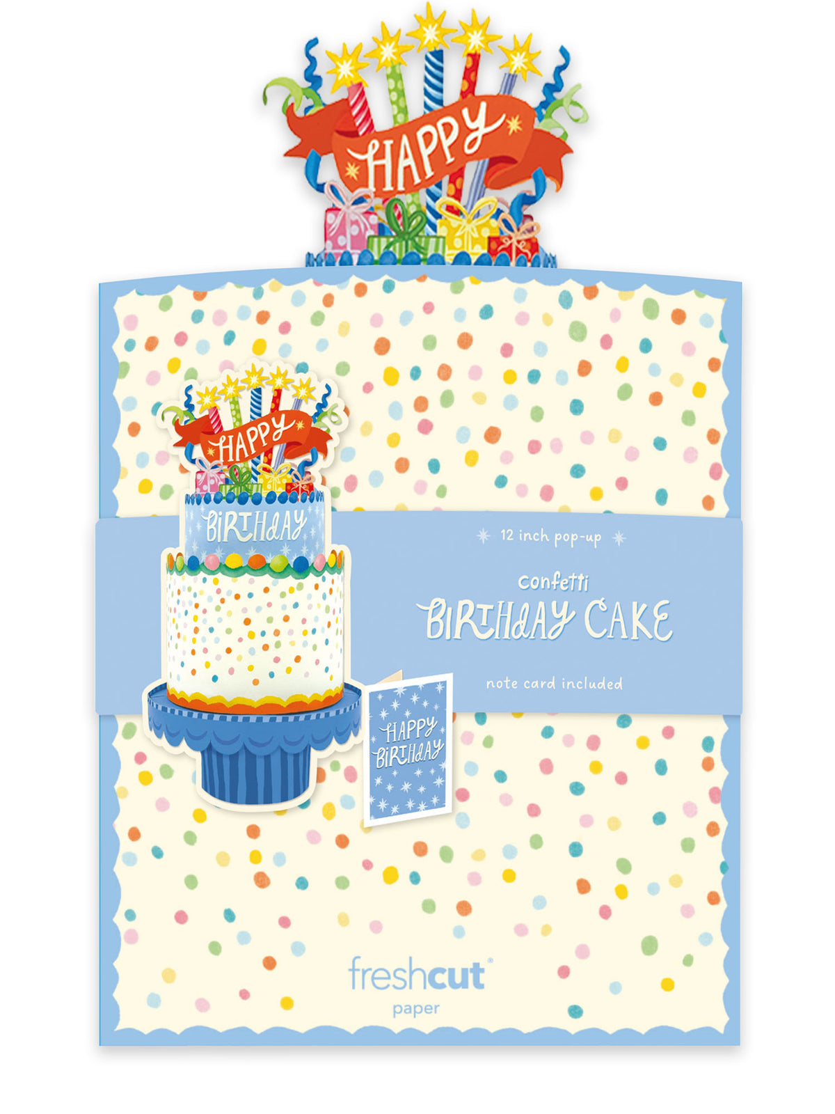 flat, mailable Confetti Birthday Cake Pop-Up Bouquet card