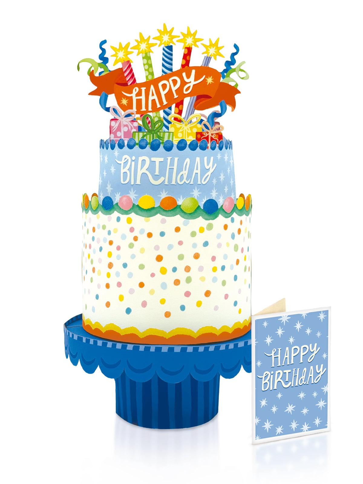 Confetti Birthday Cake Pop-Up Bouquet and birthday card on a white background