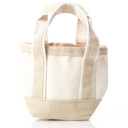 off white mini tote bag with khaki handles and trim