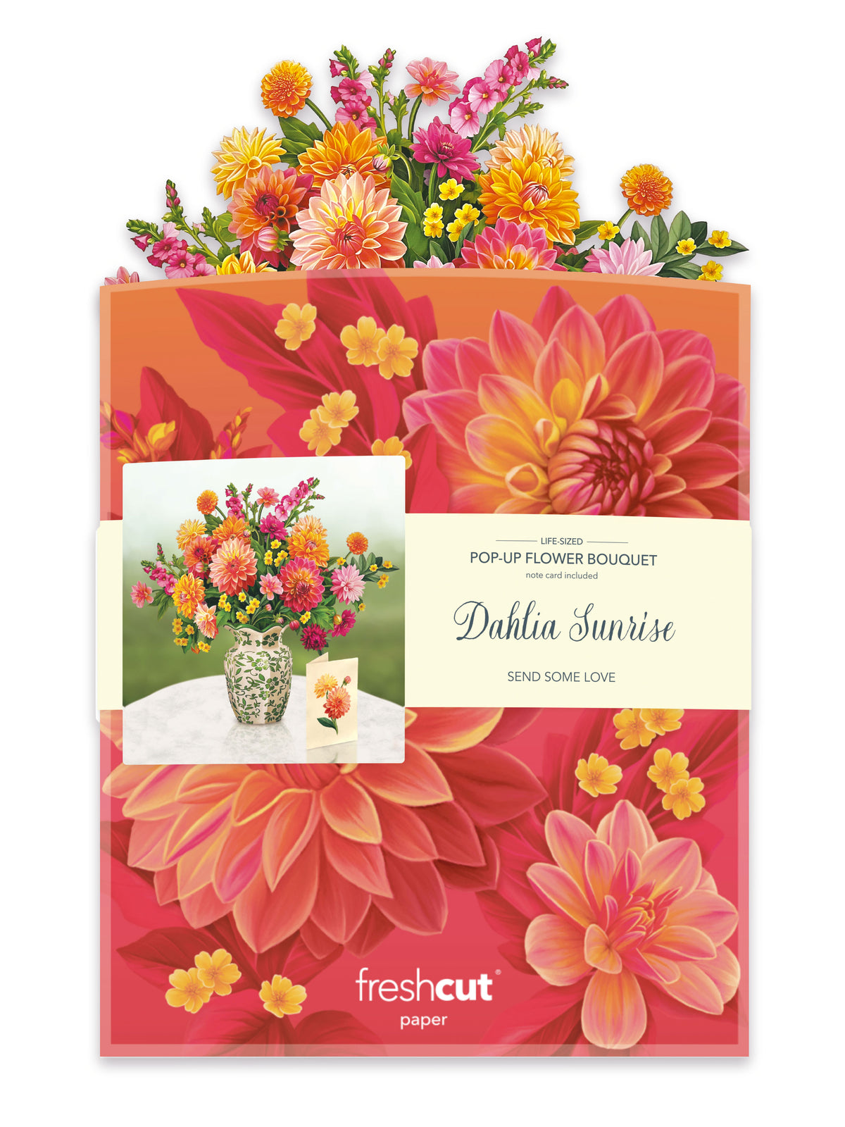 flat, mailable Dahlia Sunrise Pop-Up Bouquet