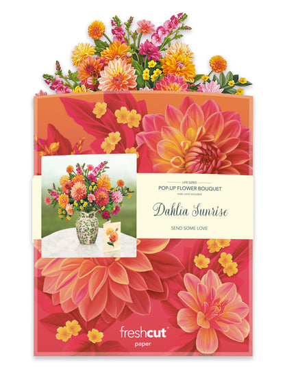 flat, mailable Dahlia Sunrise Pop-Up Bouquet